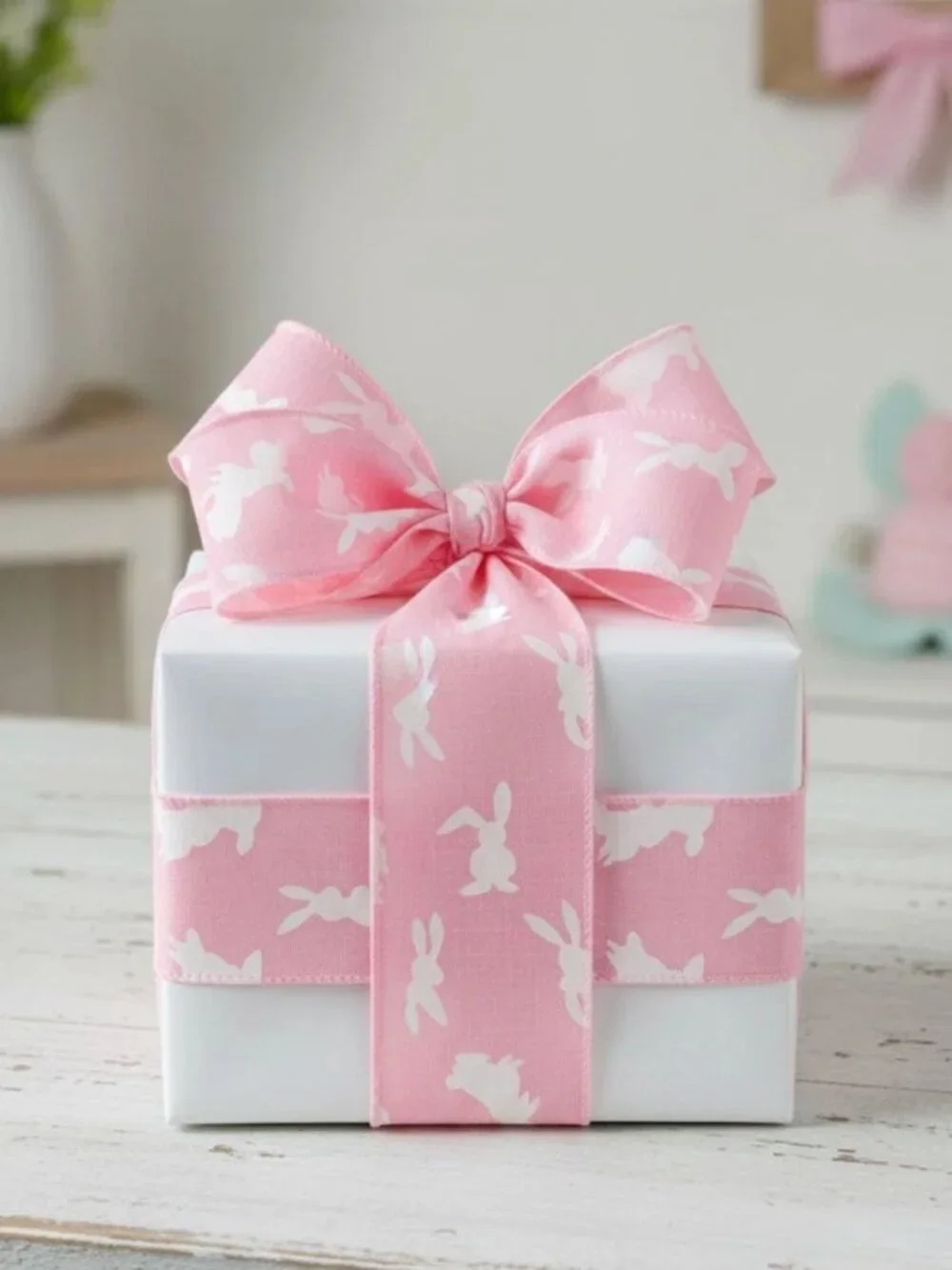 Pink & White Easter Bunny Rabbit Ribbon Spring Craft Supplies 10 Yards